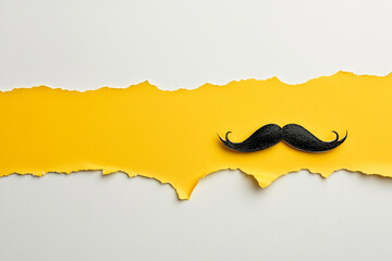Yellow torn paper with a black mustache a simple design