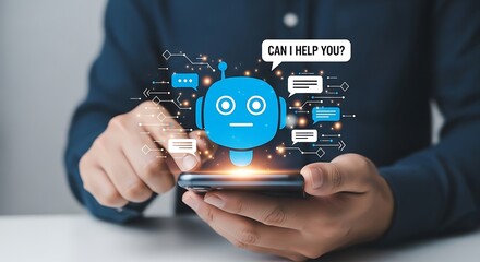 Chatbot interaction on smartphone, AI assistant offers help