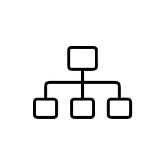Outline corporate hierarchy diagram with four rounded squares organization structure