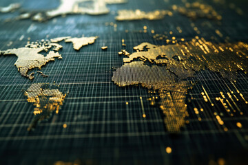 Global network map gold dots dark grid background