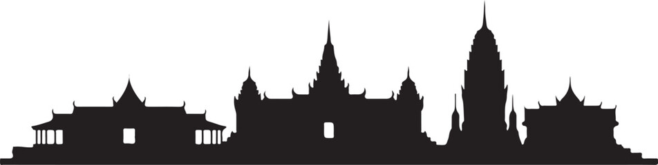 Phnom Penh Skyline Silhouette Royal Palace Vattanac Capital Tower Bold Cambodian Cityscape on White Background