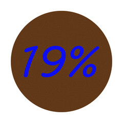 Nineteen percent number isolated on transparent background