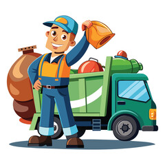 Waste Cleaner Truck in Action Illustration