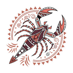 Stunning Tribal Scorpion Art Design Zodiac Scorpio Tattoo Illustration on White Background