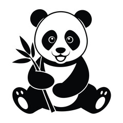 Adorable Panda Bear Cub Holding Bamboo Illustration on White Background