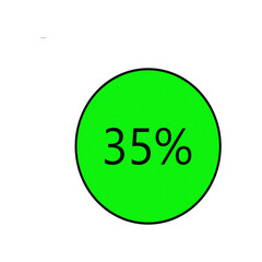 Green circle with thirty five percent isolated on transparent background