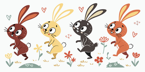 Obraz premium Cartoon vector illustration of a cute Easter bunny rabbit