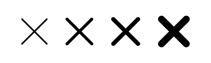 Series of X symbols in varying line weights from thin to bold, representing cancel, close, error, rejection, or wrong action concepts in user interface and communication design