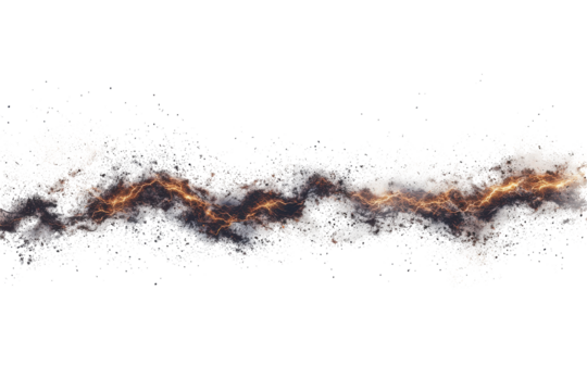 Abstract colorful splash of liquid and particles isolated on transparent background. Horizontal of electric current with lightning sparks isolated on white background.