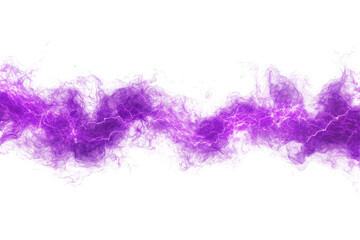 Vibrant purple lightning bolt with smoky energy isolated on transparent background. Purple electric glow sparkle energy isolated on white background.
