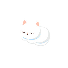 A cute cartoon white cat taking a nap.