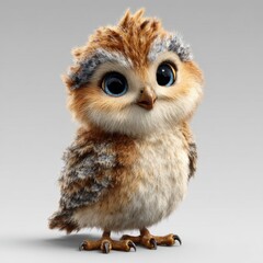 Obraz premium Adorable Baby Owl with Big Eyes on White