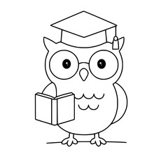 Owl wearing a graduation cap and holding a book for Knowledge Day  