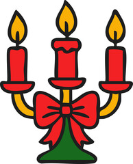 Christmas decorative elements vector set featuring candles, ornaments, Christmas trees, wreaths, pinecones, ribbons, crackers, and holiday-themed objects in cute festive cartoon style