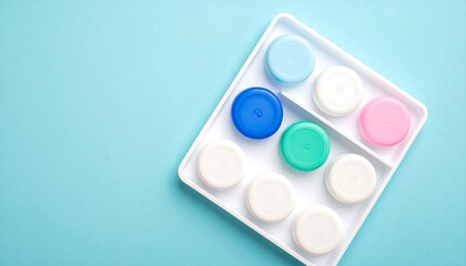 Colorful contact lenses arranged neatly on a sterile tray for easy selection and application