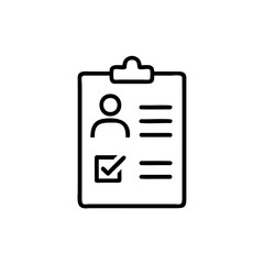 Outline icon candidate profile on clipboard with checkmark person