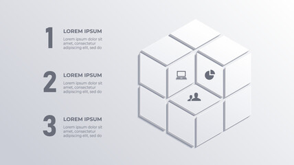 White 3D Three Step Business Process Infographic with Timeline for Corporate Strategy, 3 Step Business Infographic