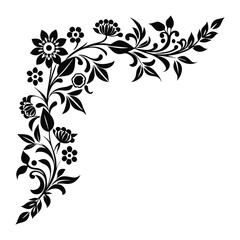 Elegant Black Floral Corner Design Printable Vector Graphic on White Background
