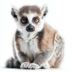 Fototapeta premium Ring-Tailed Lemur Sitting Pretty on White Background