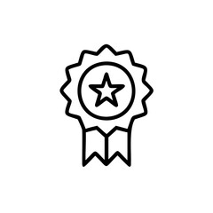 Outline star medal with ribbon on award badge