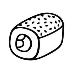 Simple hand drawn illustration of a sushi roll with sesame seeds