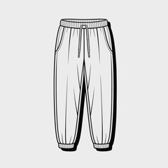 Fashion illustration of white jogger pants with elastic waistband and cuffs