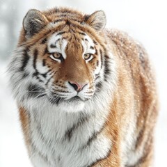 Fototapeta premium Siberian Tiger Face, Snow Covered, White Background
