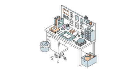 Naklejka premium organized workspace with desk and office supplies