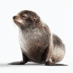 Isolated Seal Pup Looking Up on White
