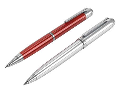 Red and Silver Pens Isolated on White Background for Office Use