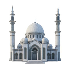 Fototapeta premium Ornate islamic mosque architecture with blue domes isolated on transparent background. Mosque building isolated on white background.