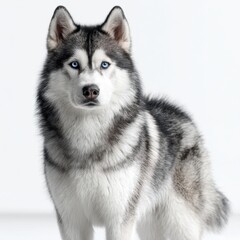 Obraz premium Blue-Eyed Husky Dog Portrait on White