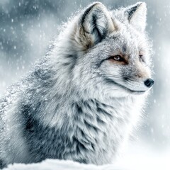 Obraz premium Fox in Winter Snow, Snowy Weather