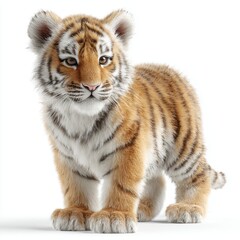 Obraz premium Adorable Tiger Cub Standing on White