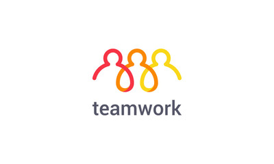 Teamwork logo with colorful abstract people figure vector design