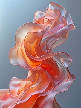 dynamic flowing ribbon sculpture twisting gracefully in mid-air, satin pastel gradients, pure white cyc wall, softbox studio light, fashion editorial vibe, ultra-detailed folds