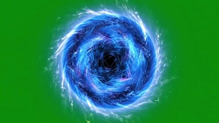 A swirling blue portallike vortex with white energy against a green background - Powered by Adobe