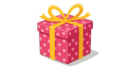 Pink Polka Dot Gift Box with Yellow Ribbon on White Background