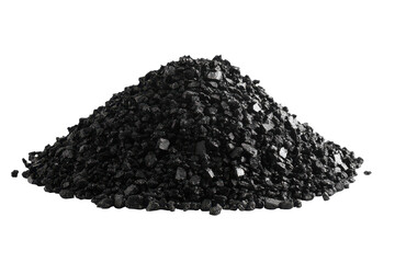 Pile of activated charcoal granules isolated on transparent background. Pile of black coal showing its texture and richness isolated on white background.