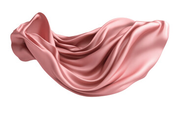 Flowing pink silk fabric draped and folded isolated on transparent background. Pink silk fabric floating in the air isolated on white background.