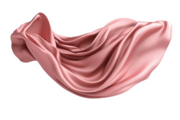 Flowing pink silk fabric draped and folded isolated on transparent background. Pink silk fabric floating in the air isolated on white background.