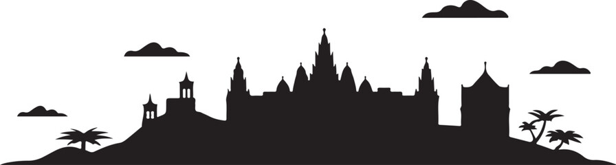 Fototapeta premium Antananarivo Skyline Silhouette Rova Palace Hilly Terrain Outline Madagascar Capital Vector Design