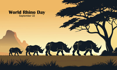 Obraz premium World Rhino Day theme silhouette illustration. Vector illustration. Suitable for Poster, Banners, campaign and greeting card.