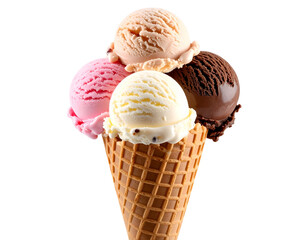 Sommerliche Eiswaffel mit Schokolade, Vanille und Erdbeercreme, Isoliert Transparent PNG