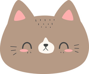 Cute cat happy face flat design cartoon for kids, Childish kitty face for children, Whimsical cat head © ciaoaleandro