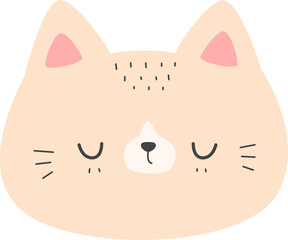 Cute cat sleeping face flat design cartoon for kids, Childish kitty face for children, Whimsical cat head