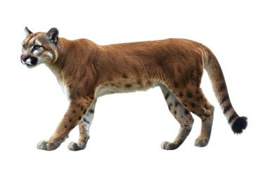 Majestic cougar standing proudly isolated on transparent background. Portrait of cougar roar isolated on white background.
