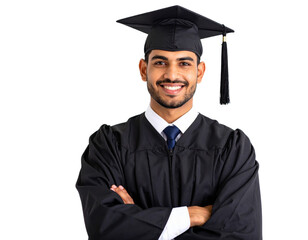 Young Man in Graduation Cap and Gown Smiling Joyfully at Ceremony