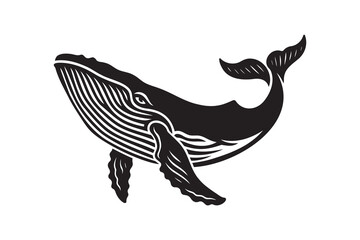 Whale engraving black on white bold vector illustration

