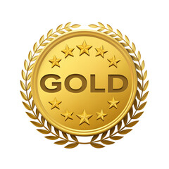 Fototapeta premium 3D Golden Badge with Laurel Wreath and Bold “GOLD” Text